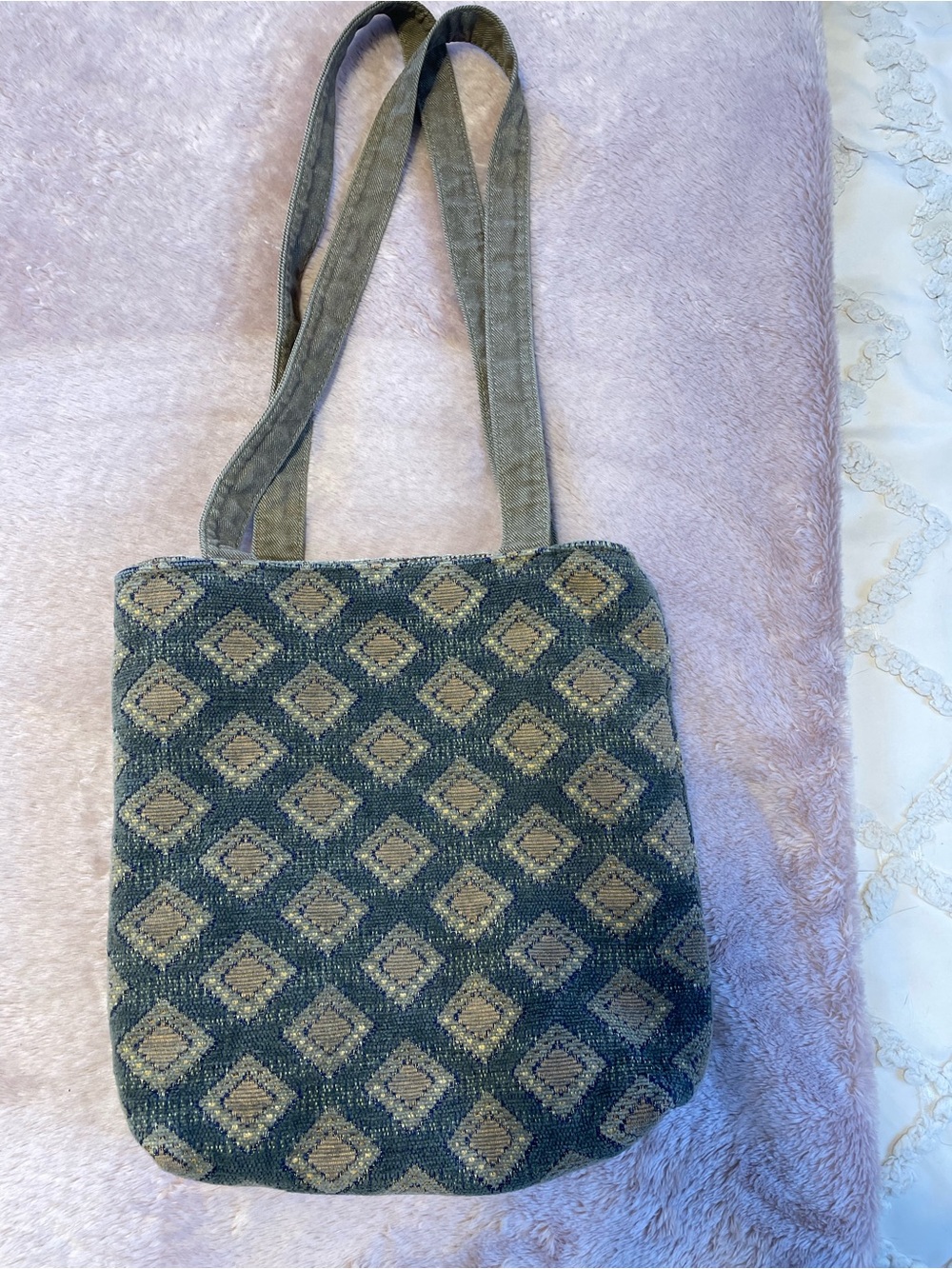 Diamond Pattern Tapestry Tote Bag | Unbranded Fabric Market Bag